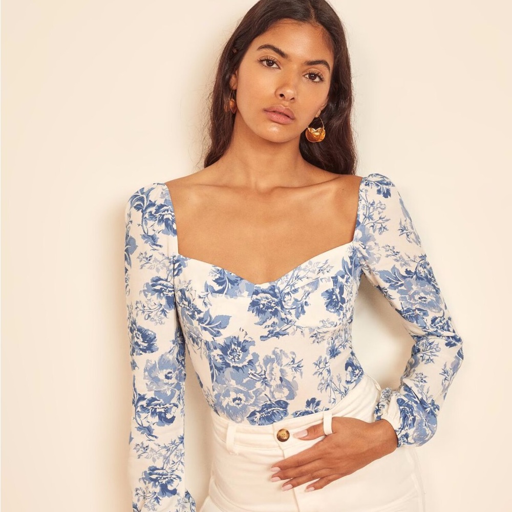 Reformation Reign Blue Floral Top